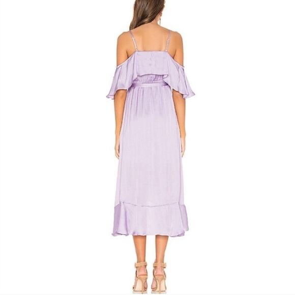 Bardot Satin Bea Wrap Ruffle Midi Dress US 6 Lilac Coquette Fairy Whimsy Event - Picture 15 of 16